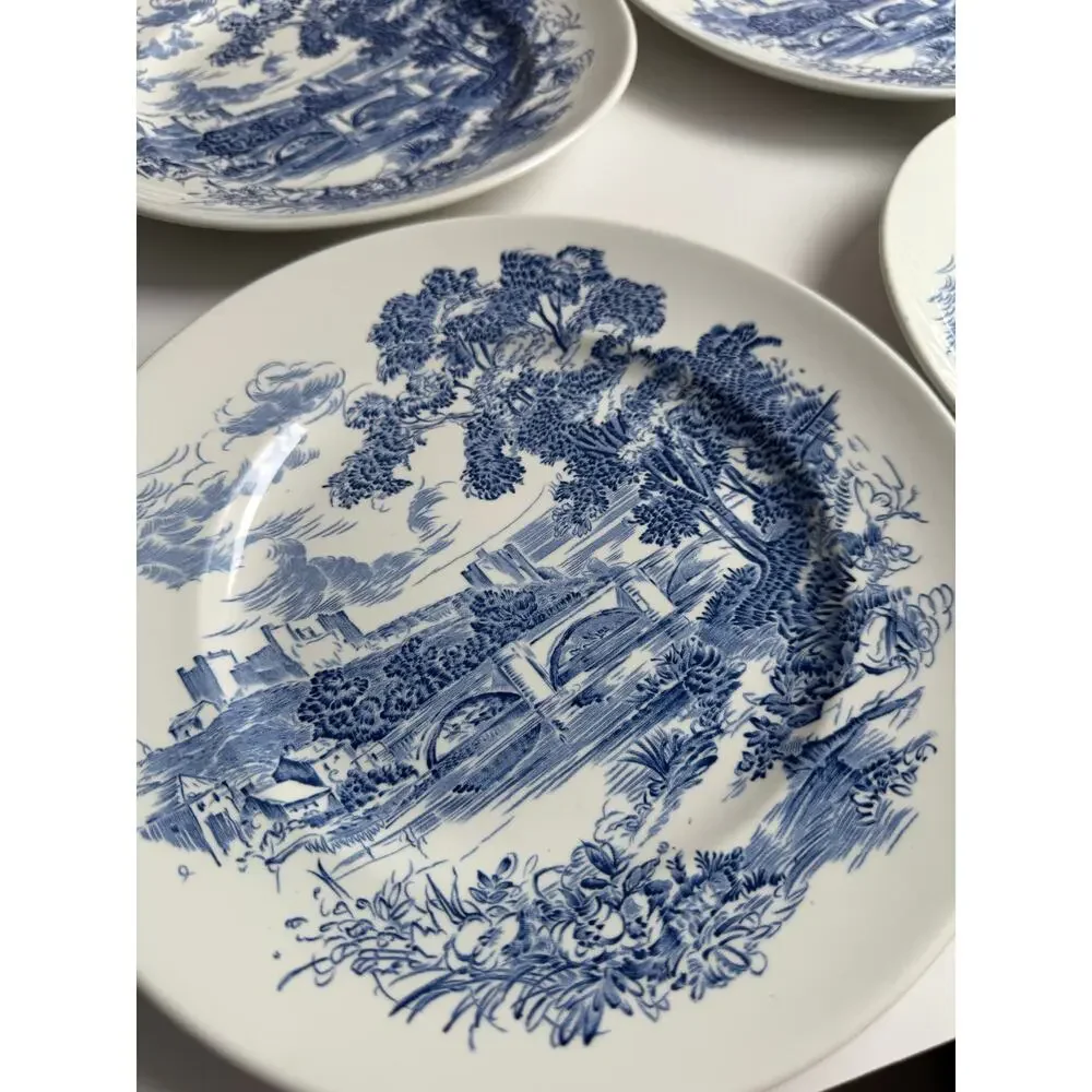 Vintage Wedgwood Dinner Plates Set of 4 Blue Transferware 